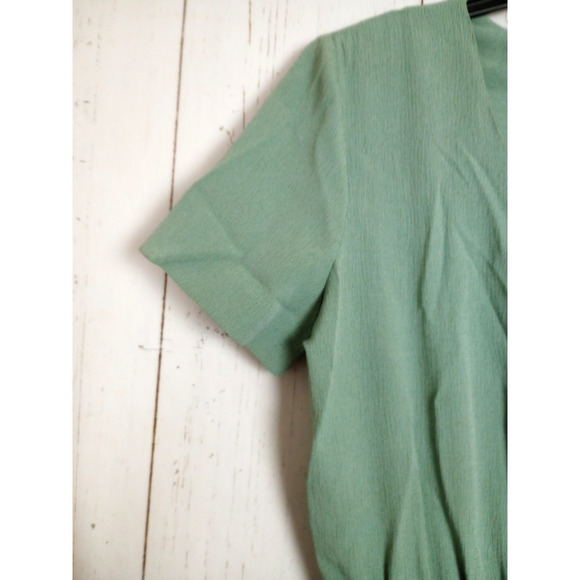Vintage Dress 14 Sage Green Short Sleeve Button Front Shirtwaist Style Kellwood - Picture 4 of 7